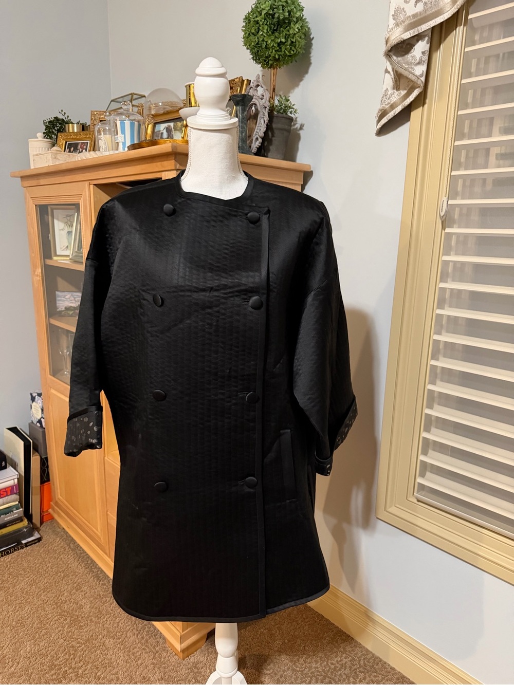 Mr. Beene Silk Bergdorf Goodman Vintage Black Women's Double-Breasted Coat S